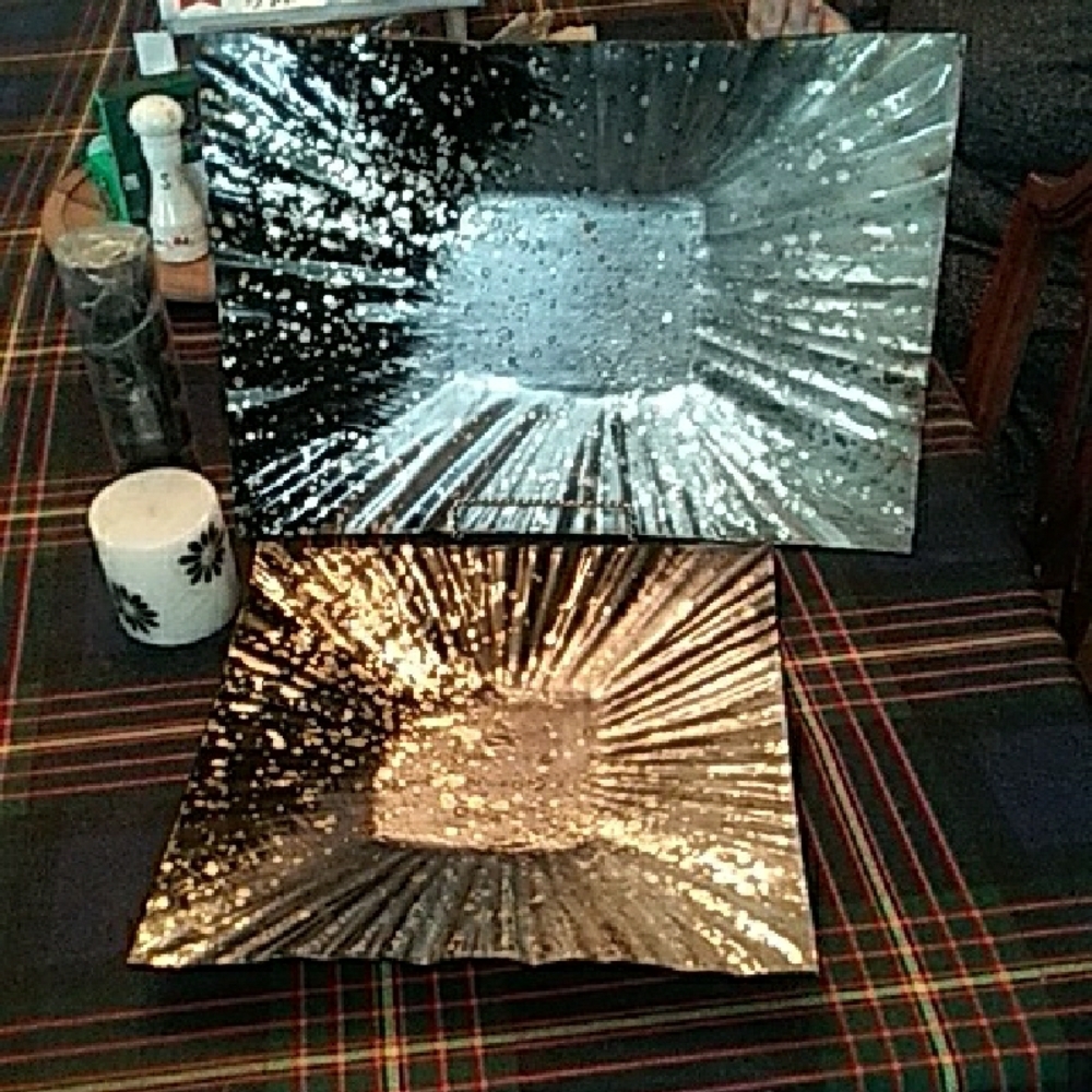 Shimmering Silver & Gold Curved Square Plates (2)